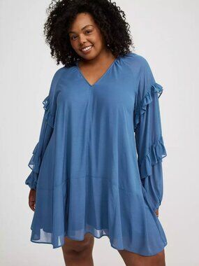 NWT Torrid Mini Ruffle Peasant Dress Blue Plus Size 00 M/L
